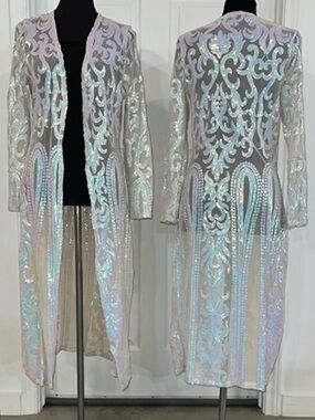 Iridescent Long Sleeve Sequin Dress - White Iridescent